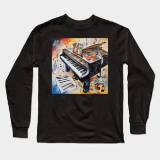 Abstract image of a piano and musical symbols Long Sleeve T-Shirt